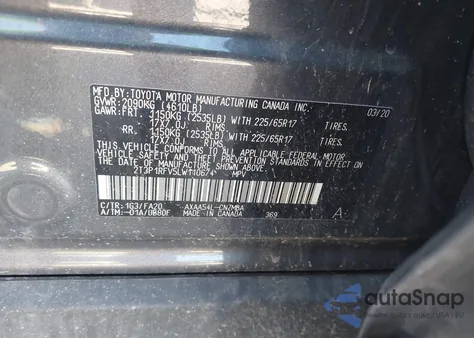 2020 Toyota Rav4 Xle z USA, uszkodzony, nr VIN 2T3P1RFV5LW110674